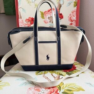 Polo Ralph Lauren Canvas Mini Tote Navy Trim Pony Logo Crossbody